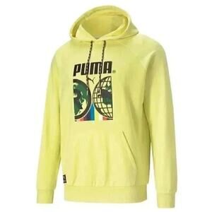 Puma 599799-40 Intl Graphic Hoodie Mens Casual Yellow Sz M NWT